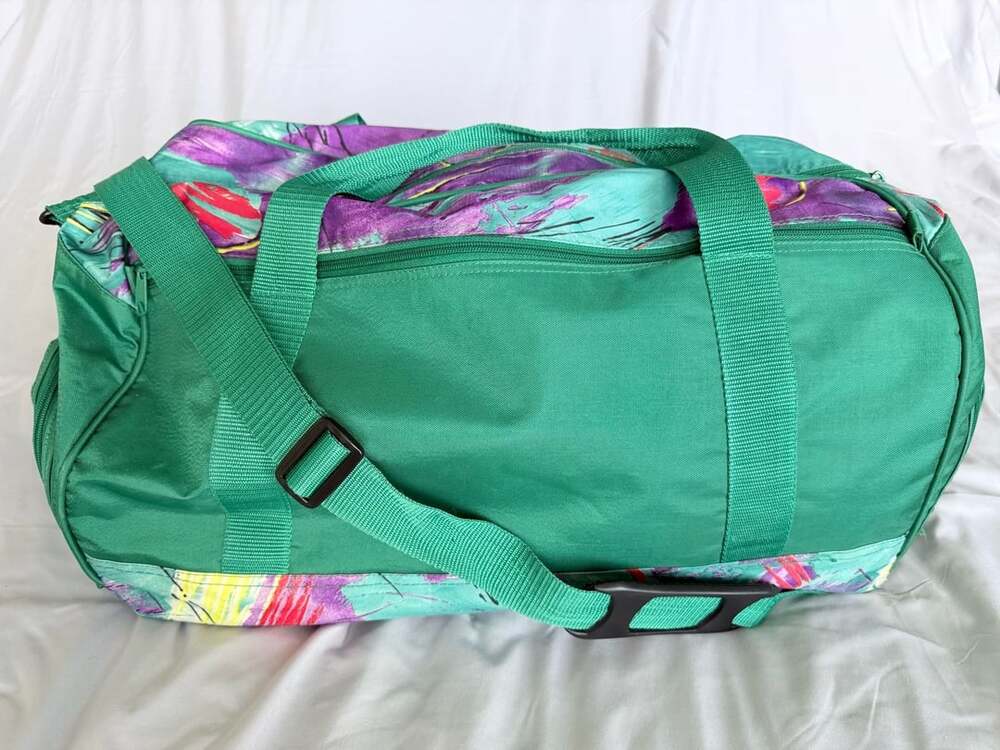 Vintage 90s Teal And Purple Abstract Duffel Gym Bag